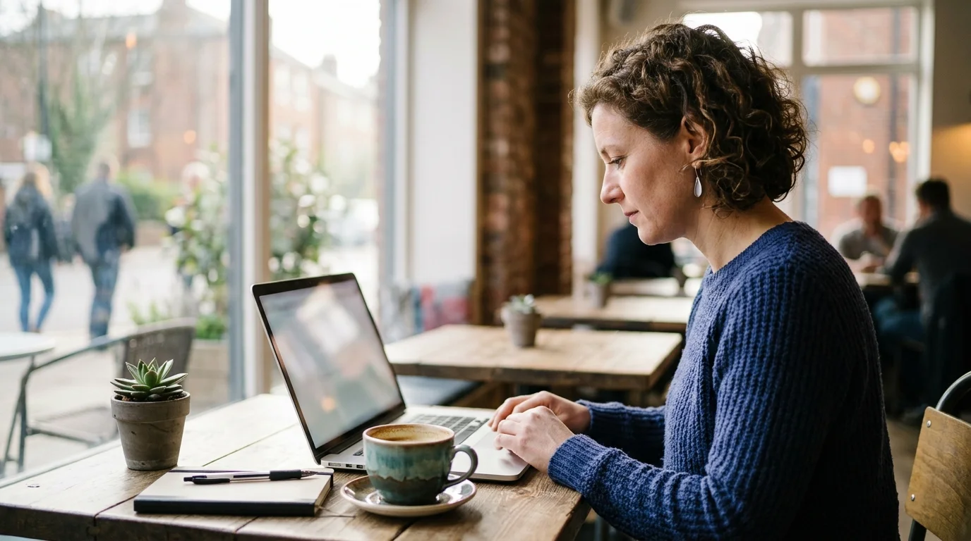 Business owner reading news about the Super Intelligence order on a laptop